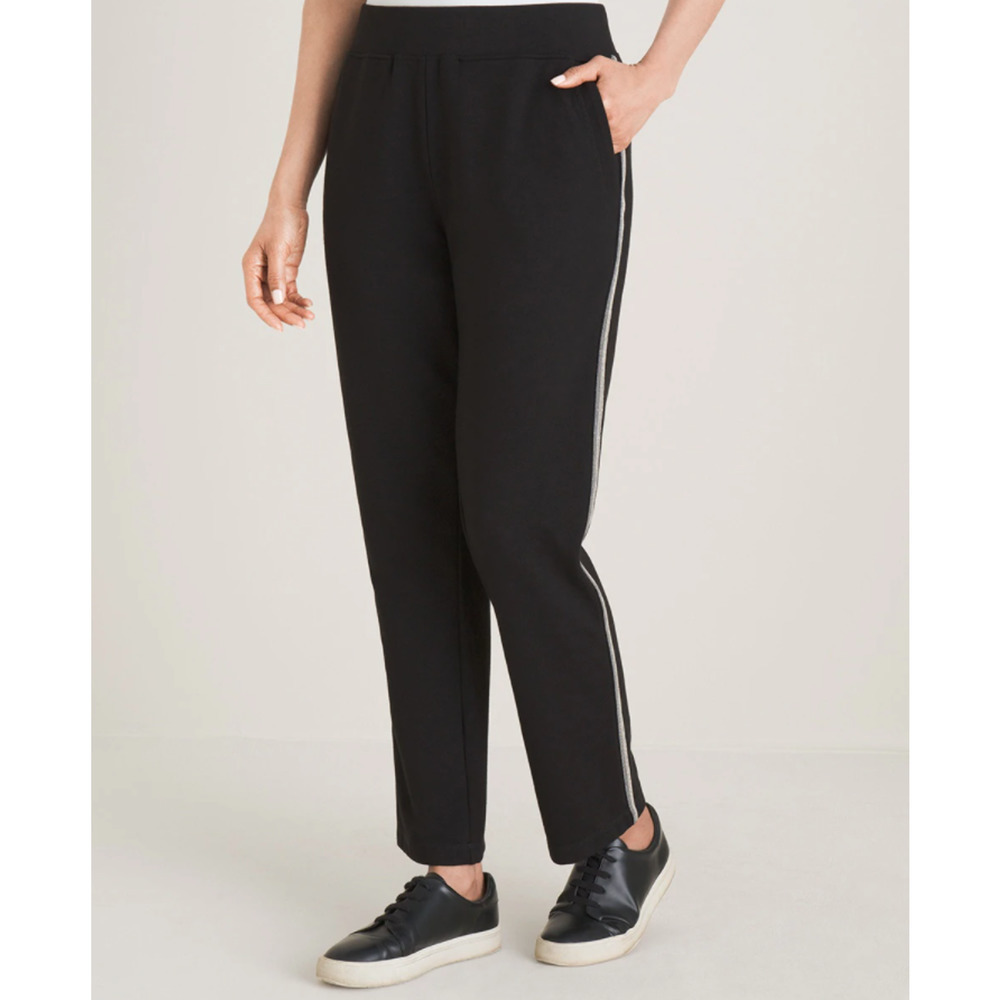 Chico's Zenergy Black Side Stripe Stretch Elastic Waist Comfort Pants Sz 8